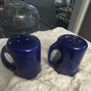 Fitz and Floyd cobalt  blue Ceramic Salt Pepper Shakers Japan 2 Piece no stopper